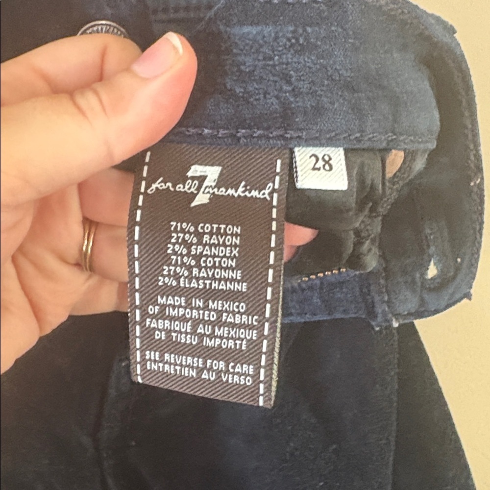 7FAM Deep Blue-Green Teal “The Skinny” Velvet Pants Size 28 - Picture 6 of 9